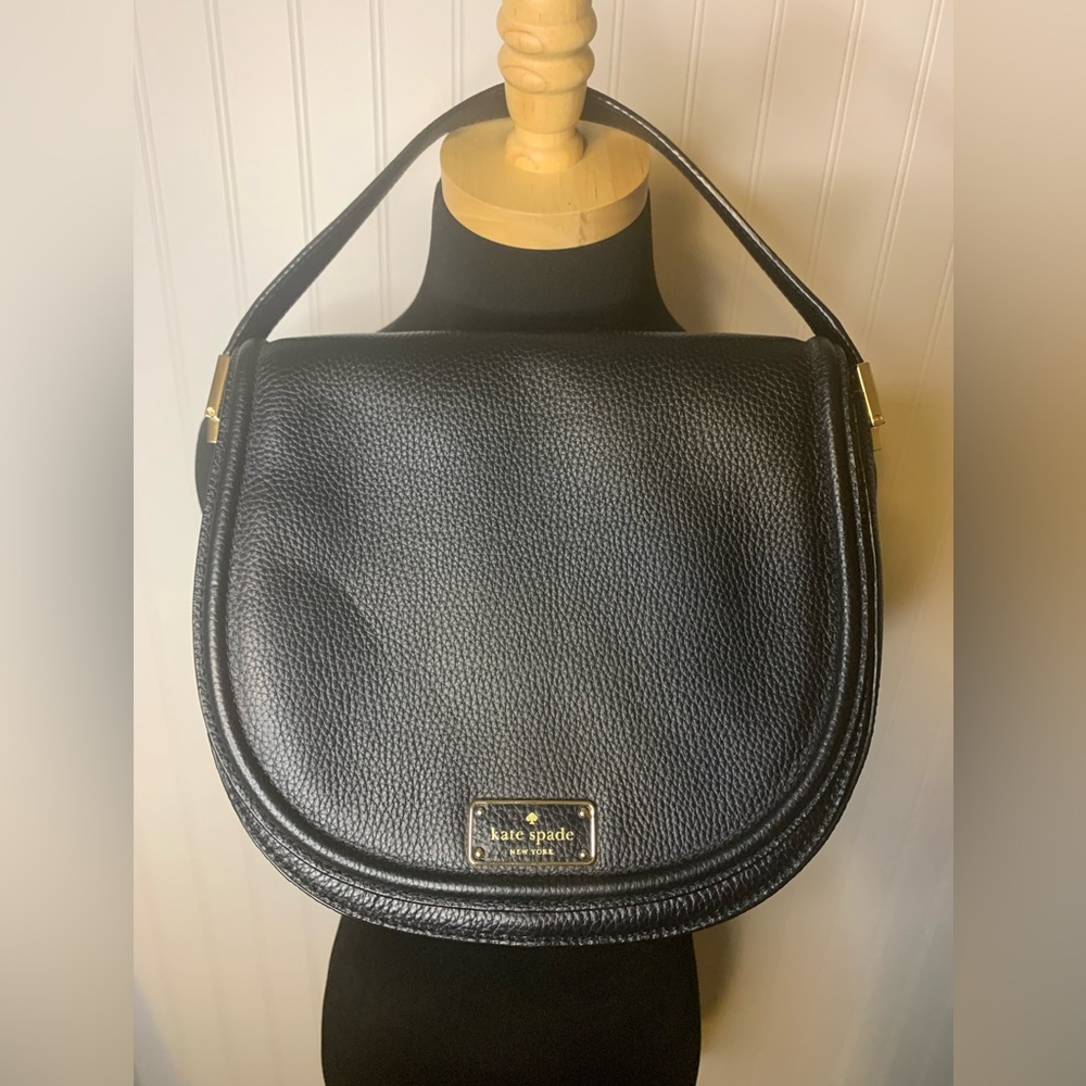 Kate Spade Oliver Street Sadelle Saddle Purse Black Pebble Leather Flap Med New - Picture 2 of 16